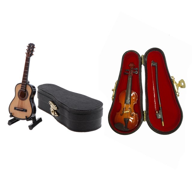 1: 12 de , Decoración Musical para , Guitarra, Violín con Caja de , Juguetes de Simulación para Niños CUTICAT Guitarra miniatura de casa de muñecas