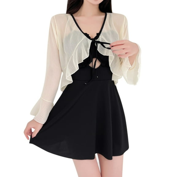 Sngxgn Women Swimsuit High Neck Plunge Ruched Tummy Control Bathing Suit(Black,One Size)