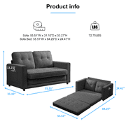 BALUS Loveseat Sleeper Sofa, 55.5*84.5 Convertible Futon Sofa Bed with Pull out Couch, Folding couch bed, Linen, Dark Gray