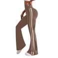 thumbnail image 3 of CHIUNL Retro Side Stripe Flare Leggings, High Rise Tummy Control Yoga Pants with Front Ankle Split, Slimming Sporty Tights for Gym & Streetwear (Coffee M), 3 of 6