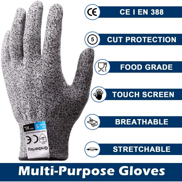 Guante resistente a cortes, guantes de cocina, guantes de protección de nivel 5 de seguridad de carnicero, guantes resistentes a cortes de seguridad para cocina/exterior/explorar, gris 1 par (XL) Zhivalor GX-333