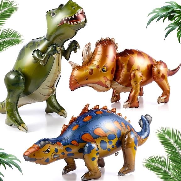 MOLAGU Giant Self Standing Dinosaur Foil Balloons for Jungle Dinosaur Birthday Party Supplies Decorations, Tyrannosaurus Ankylosaurus Triceratops Dino Balloons, 3Pack