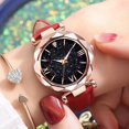 thumbnail image 2 of NovaStitch Unisex Glow Frosted Leather Strap Watch with Starry Sky Roman Numeral Dial, Fashion Casual Quartz Wristwatch for Men Women, Black Faux Leather Band Wrist Watch - Red, 2 of 6