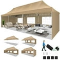 thumbnail image 5 of HOTEEL 10x30 Heavy Duty Canopy with Sidewalls,Ez Pop up Canopies,Folding Protable Party Tent,Outdoor Sun Shade Wedding Gazebos with Roller Bag,Khaki, 5 of 9