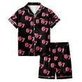 thumbnail image 4 of XUELUO Little Girls 2-Piece Outfit Set Short Sleeve Lapel Pattern Number 67 Print Tops + Shorts Spring Cozy 2-Piece Loungewear, 4 of 4