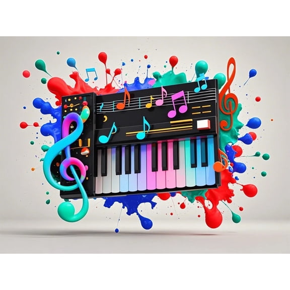5D Diamond Painting Music Notes Piano Keyboard Diamond Art DIY Kits Full Round Drill Rhinestones by Number Embroidery Arts and Crafts for Living Room Home Wall Decor 12x16 inch / 30x40cm