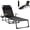 Black, variant on Adjustable Sunshade Lounge Chair with Removable Pillow, 4-Position Tanning Chair with Cup Holders and Side Trays for Beach, Pool, Patio, Garden