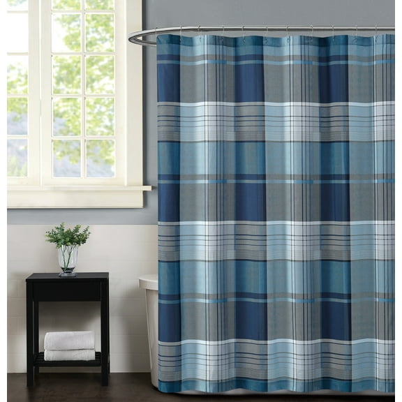 TRULY SOFT Trey Plaid Multi Polyester 1-Piece Standard Shower Curtain, Plaid Themed, for Men and Women, Oeko-TEX Certified Confidence