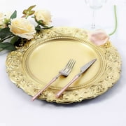 Efavormart Set of 6 GOLD 14 Round Plastic Charger Plates With Engraved Baroque Design Rim For Wedding Party Events