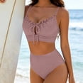 thumbnail image 6 of Gamivast Swimsuits for Women Bikini Sets 2 Pieces Push up Ribbed Ruffle Trim Tie Front Top High Waisted Bottom Tummy Control Swimwear Beach Vacation, 6 of 7