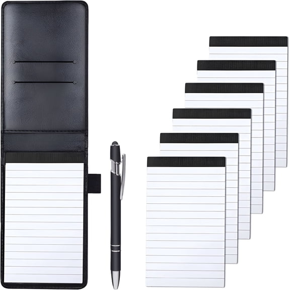 CCOCC Mini Leather Notebook with Pen Holder,3.4" x 5.5",50 Pages,8 Count