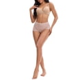 thumbnail image 2 of INSPIRE CHIC Women's Underpants Satin High Waisted Lace Trimmed Tummy Control Underwear Briefs  M Beige, 2 of 5