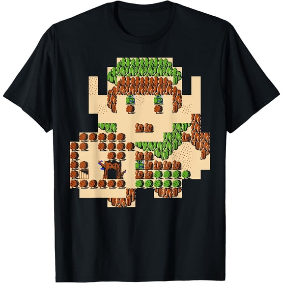 Legend of Zelda Link Portrait 8-Bit Map Graphic DTG Print Unisex T-Shirt