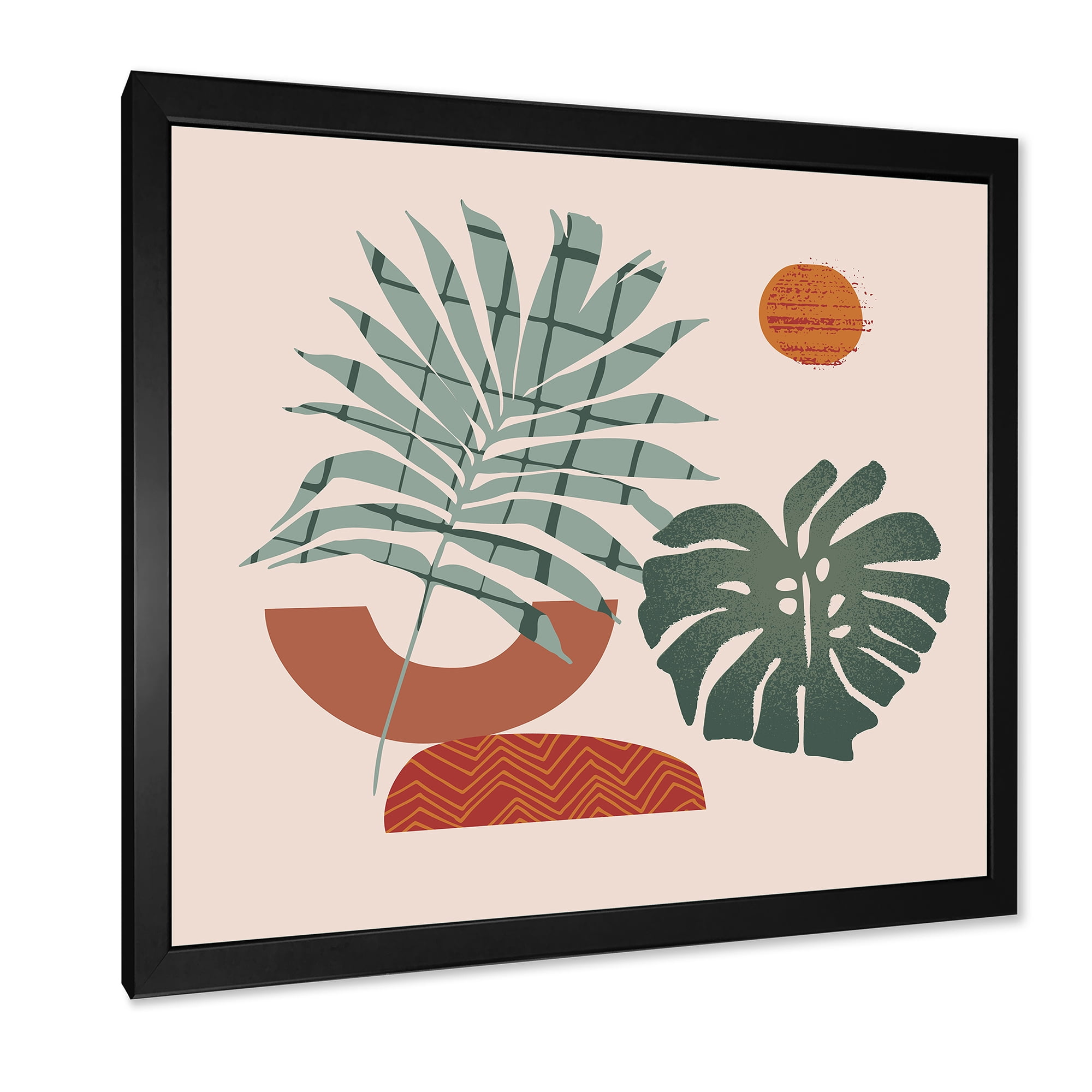 Designart 'Sun and Moon Shapes In Retro Green & Terracotta Tone' Modern Framed Art Print
