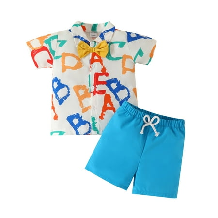 

Toddler Boys Short Sleeve Letter Printed T-Shirt Tops Shorts Children Kids Gentleman Outfits Fashion Dailywear Clothes