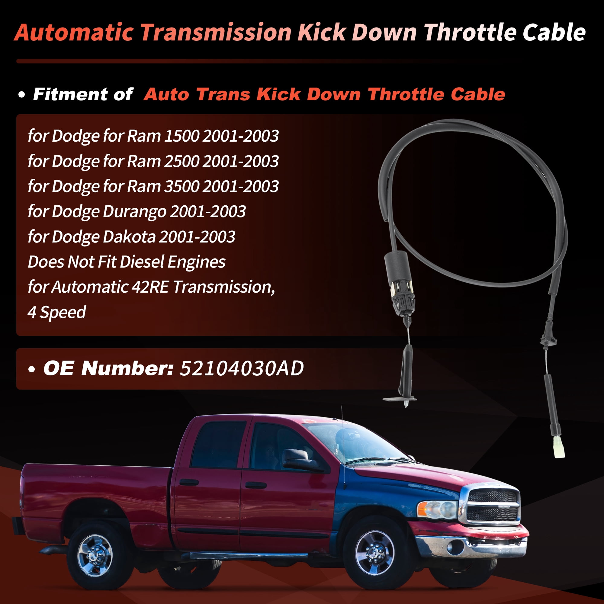Unique Bargains 52104030AD Throttle Valve Cable for Dodge Durango Dakota for Ram