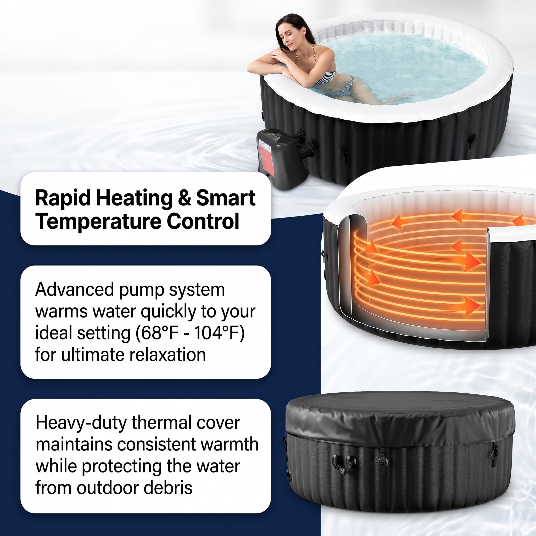 Ficisog Air Jet Inflatable Hot Tub for 2-4 Person, Portable Outdoor Blow Up Tub with Heater Pump and Insulated Cover, Round Family SPA Hot Tub, 211 Gallons, 110 Soothing Jets, 71" L X 71" W X 25" H