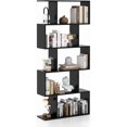 thumbnail image 1 of ZYPPPA  5-Tier Geometric Bookshelf, S Shaped Bookcase w/Anti-Toppling Device, Freestanding Room Divider, Industrial Home Office Decor Wood Open Storage Display Shelf for Living Room (1, Black), 1 of 18