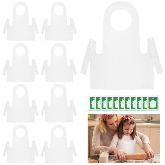 100Pcs Disposable Kids Aprons, Clear Plastic Waterproof Oil-proof Aprons for Boys& Girls Aged 4 to 10, Children Aprons for Eating, Cooking, Baking, Painting