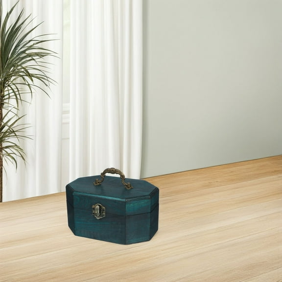 HEMOTON Vintage Wooden Storage Box for Decoration with Portable Handle Green Color and Wood Material 7.5 x 5.5 x 4.5 Inches