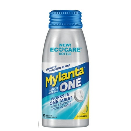 Mylanta One, Chewable Antacid Tablets, Lemon Mint Flavor, 50 Count, Eco-Care Bottle