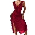 thumbnail image 2 of TARIENDY Womens Sheer Lingerie Wide Straps Chemise Nightgowns V Neck Side Slit Ruffles Long Sleepdress Backelss Night Gown Wine M, 2 of 6