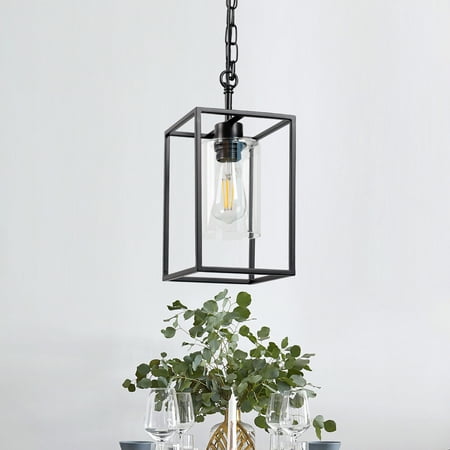 

Briignite1-Light Farmhouse Metal Lantern Kitchen Pendant Light Matte Black with Clear Glass Shade Adjustable Hanging Ceiling Light for Dining Room Kitchen Cafe Bar