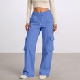 thumbnail image 2 of dGslk Women High Waist Cargo Pants Loose Fit Drawstring Waist Casual Trousers with Multiple Pockets for Daily Wear Travel Work Royal Blue L, 2 of 2