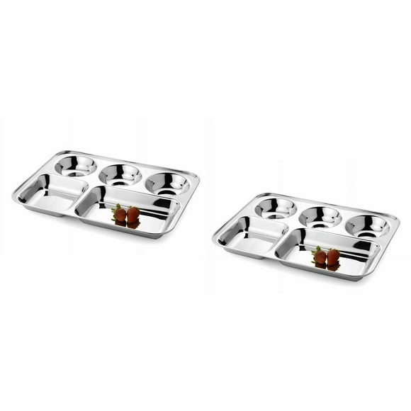 Silver Stainless Steel Sandwich Tray Set, 5 Pieces, Microwave Safe | Set Of 5 Individual Trays In 1 - Pack Of 2