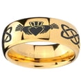 thumbnail image 2 of Tungsten Irish Claddagh 8mm Glossy 18K Yellow Gold Dome Polished Men Ring, 2 of 2