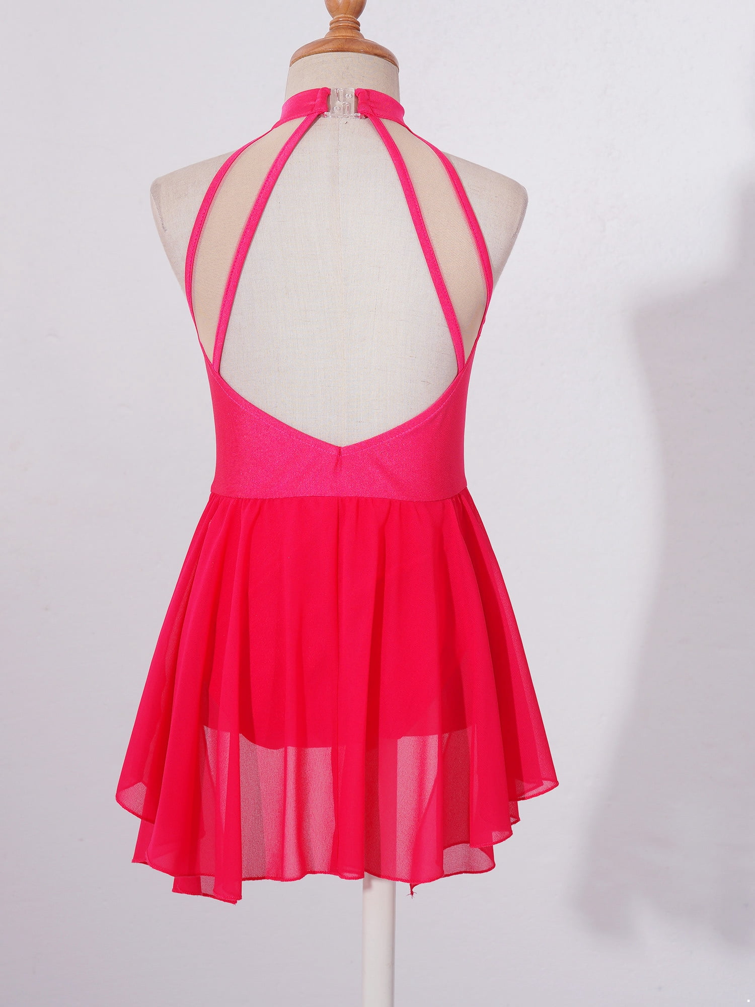 Alvivi Rhinestone Sleeveless Athletic Dance Dress for Kids Girls Figure Skating Competition Costume Hot Pink 6