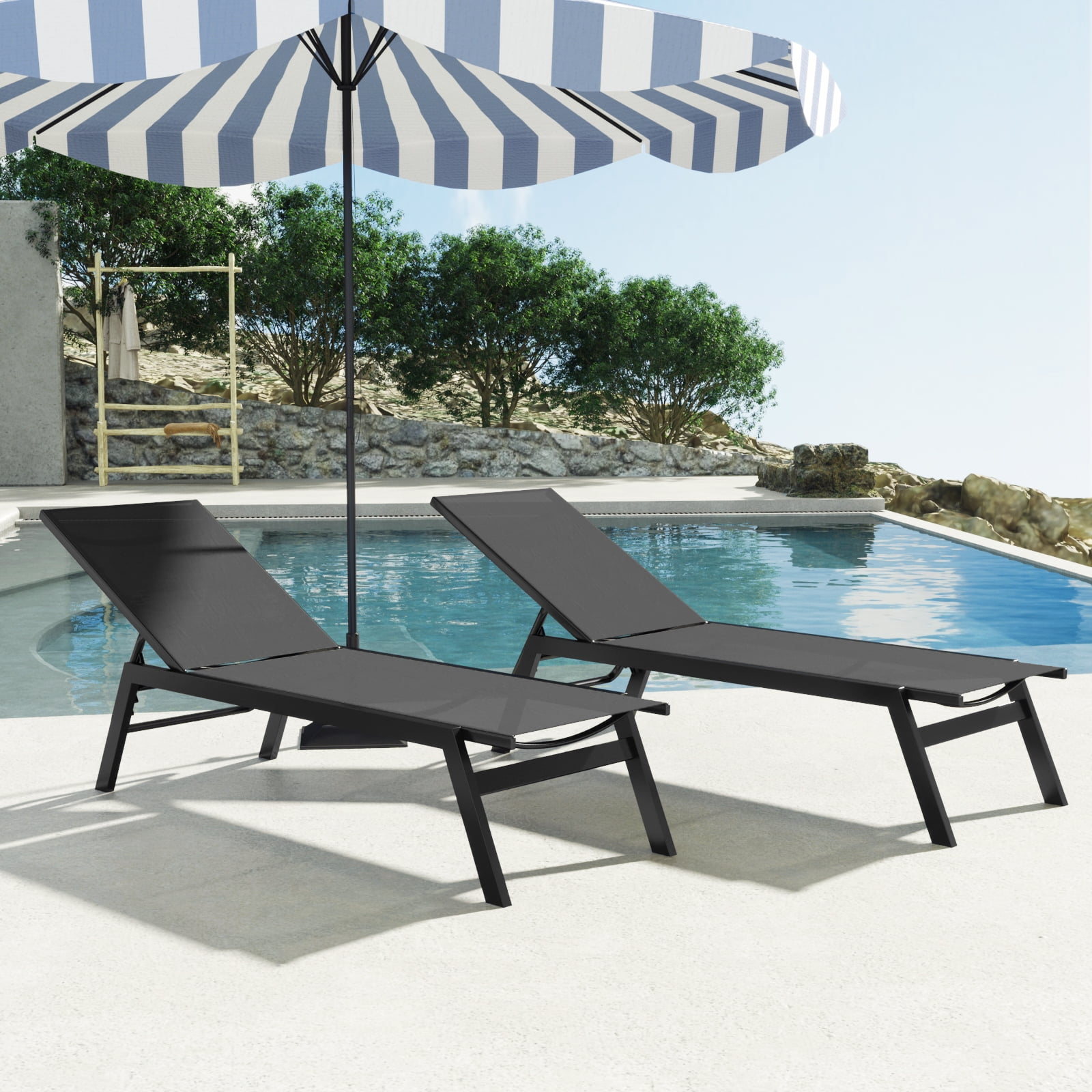 Walsport 2Pcs Outdoor Lounge Chair,Freely Adjustable Aluminum Patio Chair for Pool,Beach(Gray)