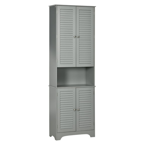 Bathroom Storage Cabinet, Tall Narrow Linen Tower with Adjustable Shelves - Freestanding Bathroom Organizer with Doors & Countertop, Gray