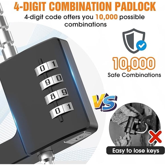 Cabinet Lock with Combination, Gym Locker Code Lock, Adjustable Heavy Duty U Shape Latch, Combination Padlock for Locker, Closet, Double Door, Fence, Luggage Lock