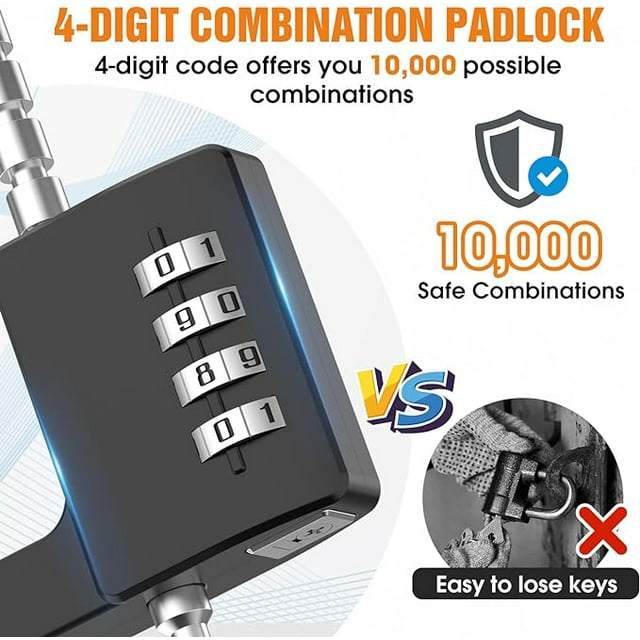 Cabinet Lock with Combination, Gym Locker Code Lock, Adjustable Heavy Duty U Shape Latch, Combination Padlock for Locker, Closet, Double Door, Fence, Luggage Lock