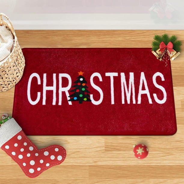 Alfombra de entrada con diseño de árbol de Navidad, antideslizante, color rojo, para baño, 60 x 40 cm | Alfombra de poliéster de alta absorción | Felpudo lavable a máquina para sala de estar, cocina