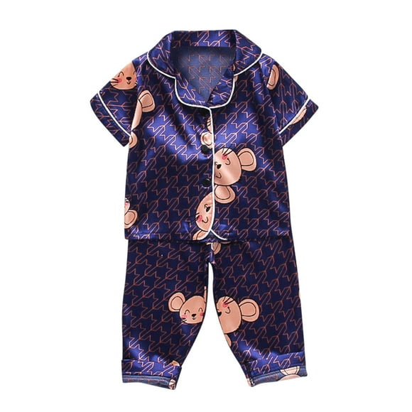 Kid Big Garçons Pyjamas Pieds Pyjamas Taille 8 Toddler Infantile Boy Boy Chemises de Dessin Animé et Pantalons 2PCS Pyjamas Vêtements de Nuit Kid (Marine, 2-3 Ans)