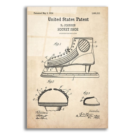 Epic Art 'Hockey Shoe Blueprint Patent Parchment,' Acrylic Glass Wall Art, 12"x16"
