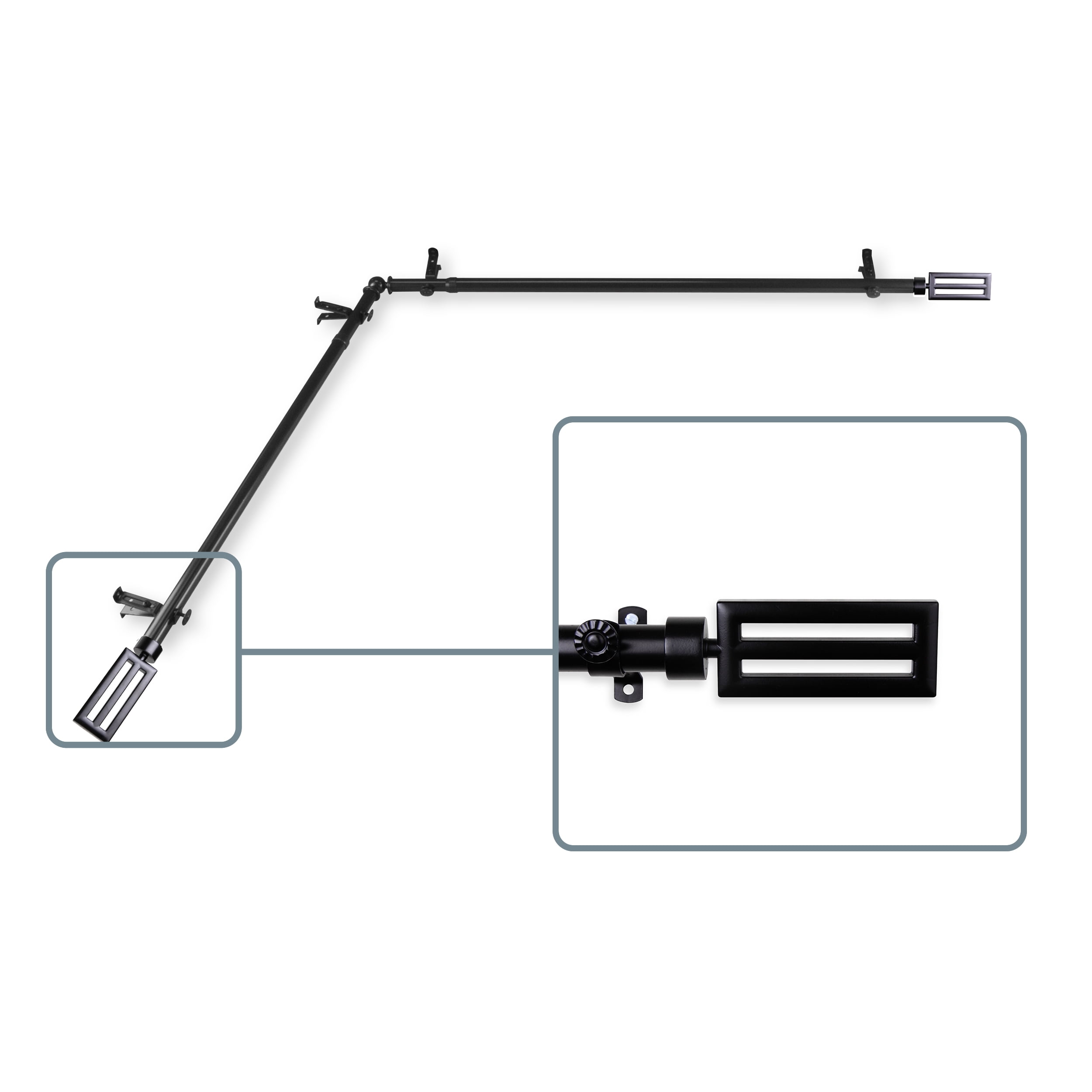 Mabel 13/16 inch Corner Window Curtain Rod 120-170" - Black