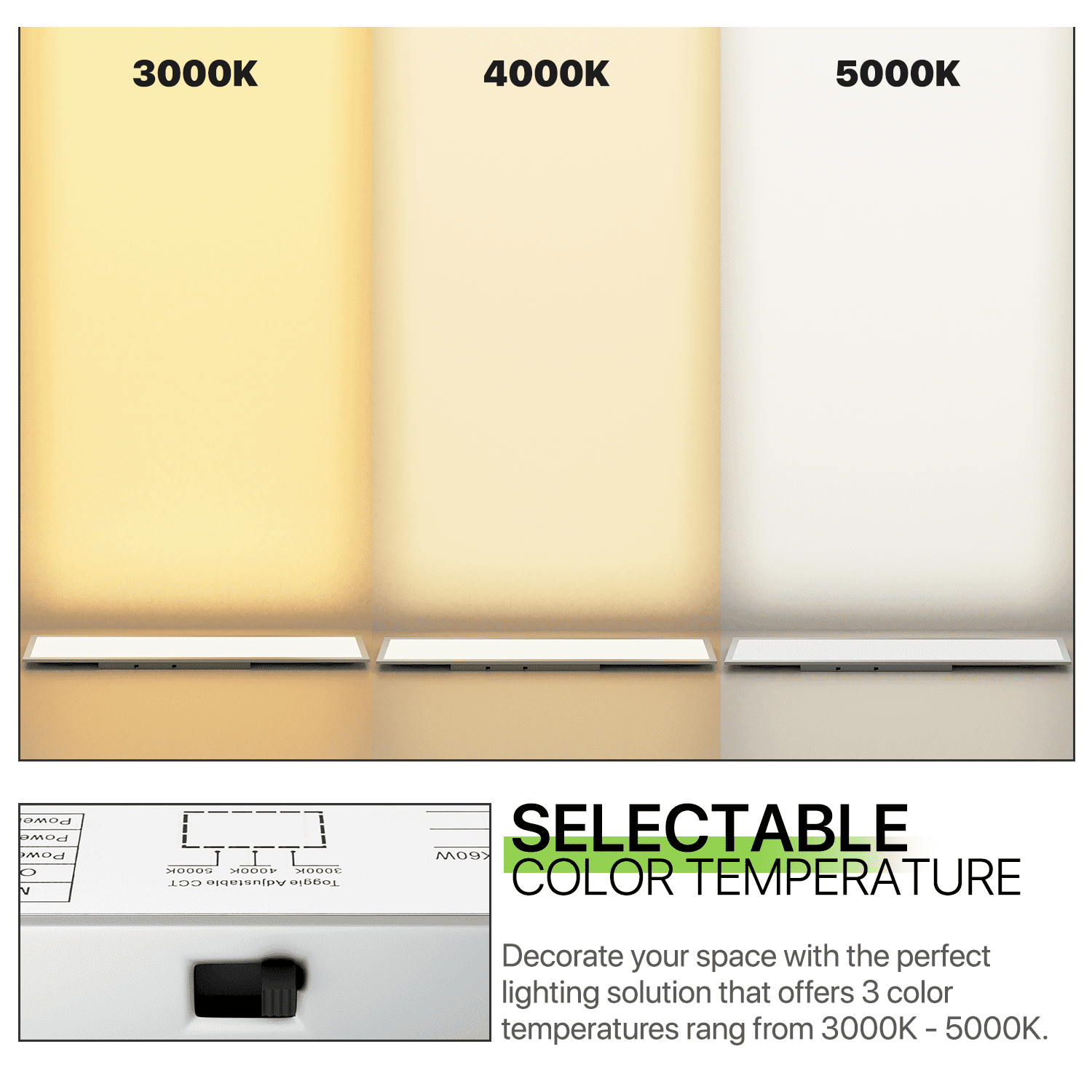 Magshion 2 Piece 1x4 LED Flat Panel Light, 3 Color Selectable - LED Panel Light Dimmable Drop Ceiling Troffer Fixture, 4000LM,110LM/W