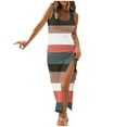 thumbnail image 1 of Womens Sleeveless Tight Maxi Dress Side Slit Drawstring Ruched Slim Fit Tank Dress U Neck Summer Club Beach Sun Dresses, 1 of 4