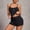 Black, variant on Women 2 Piece Y2K Pajama Set Sleeveless Square Neck Crop Cami Tops and Drawstring Shorts Lounge Sleepwear PJ Set