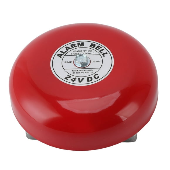 Red Fire Alarm Bell, Volume Copper Coil Electric Alarm Bell 95db 6in 24V DC Wall Mount for Home