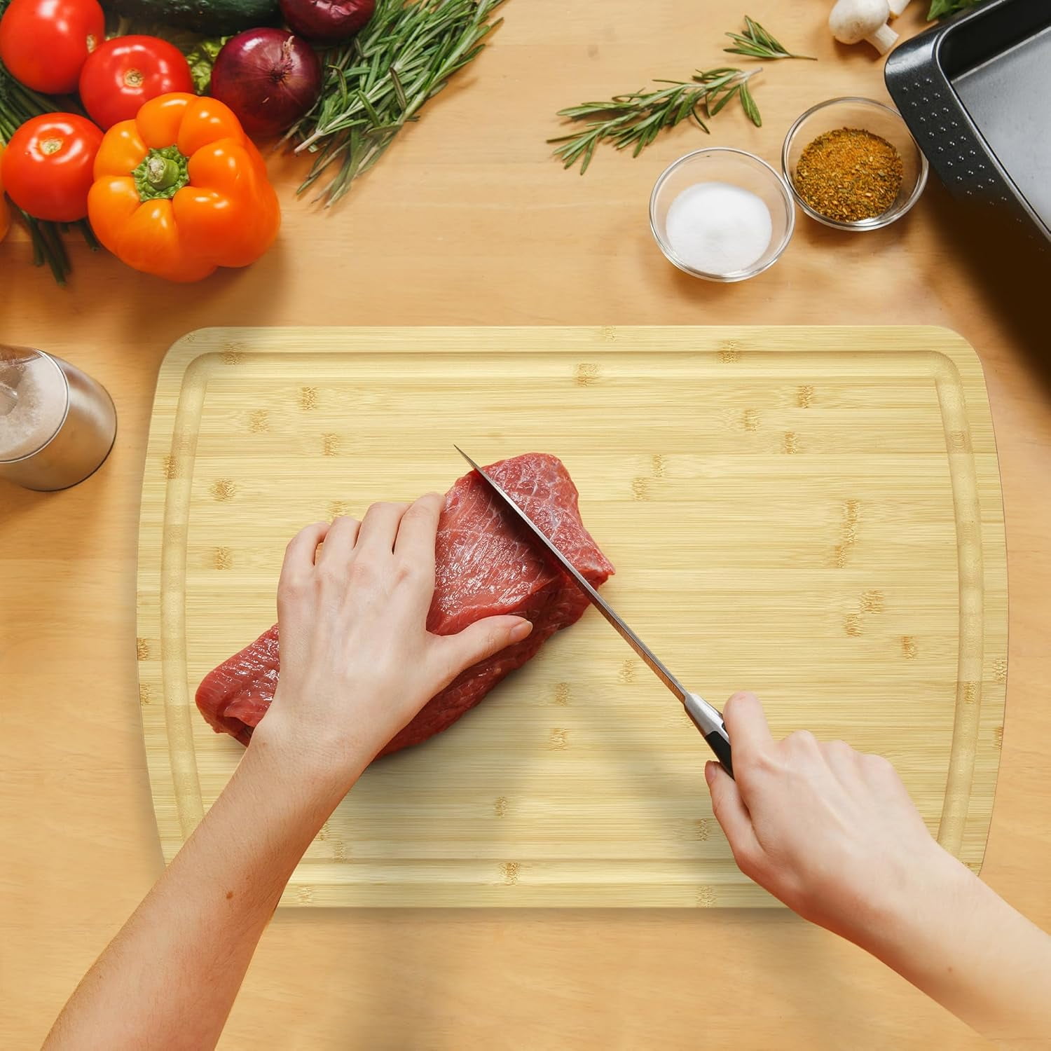 30"x20" Extra Large Bamboo Cutting Board， Wood Gas Stove Top Cover, Chopping Board with Deep Juice Grooves, Reversible & Non-Slip