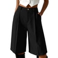 thumbnail image 2 of Karymi Biker Shorts Women High Waist Bermuda Shorts, Pleated Wide Leg Dressy Shorts with Pockets, Casual Tailored Knee-Length Suit Shorts Running Shorts for Women, 2 of 7