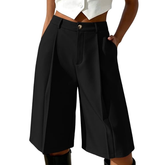 yillto Women Shorts Trousers Wide Leg Pleated High Waist Palazzo Casual Dressy Short Pants with Pockets