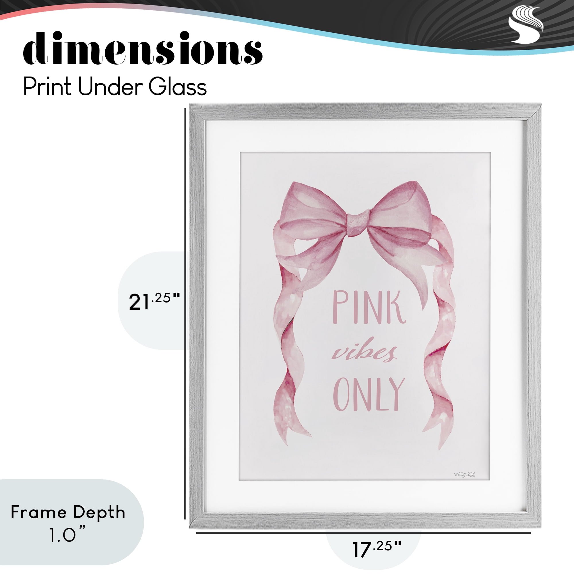 Stupell Industries Feminine Pink Vibes Only Gray Framed Print Under Glass, design by Cindy Jacobs