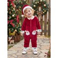 thumbnail image 4 of Cenuakty  Boy Christmas Velvet Romper with Santa Hat Embroidery Zipper Jumpsuit, 4 of 9