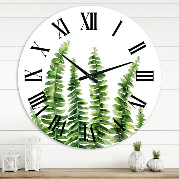 Designart 'Fern Leaves Detail Ii' Farmhouse Wall Clock