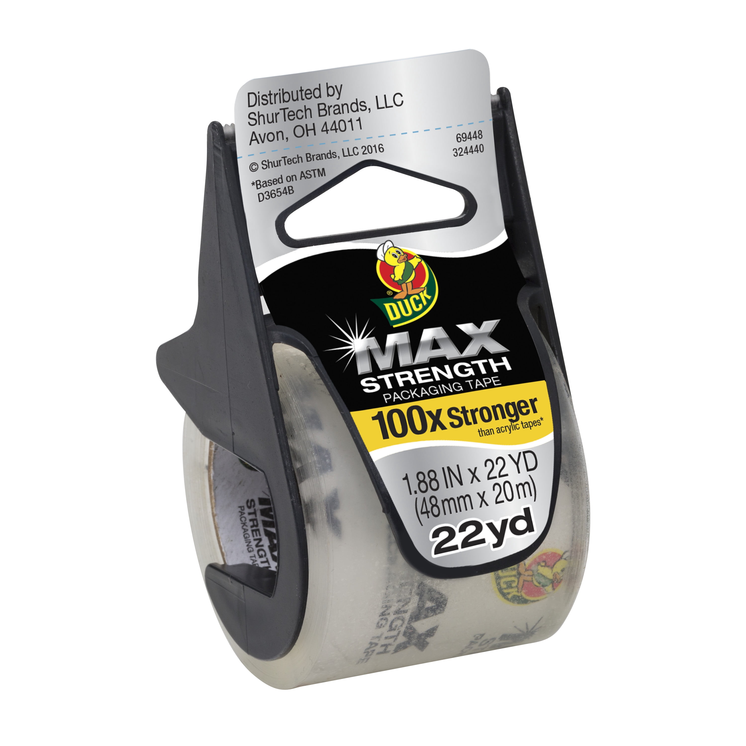 Duck Max 1.88" x 22 yd. Clear Rubber Packing Tape & Dispenser, 6 Pack